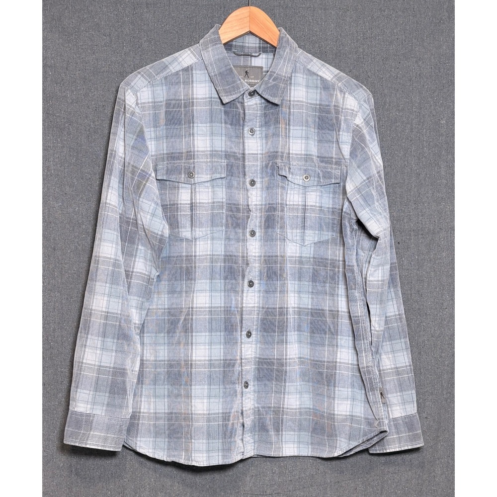 Royal Robbins Mens Gray Plaid Corduroy Button Down Shirt Standard Fit Large